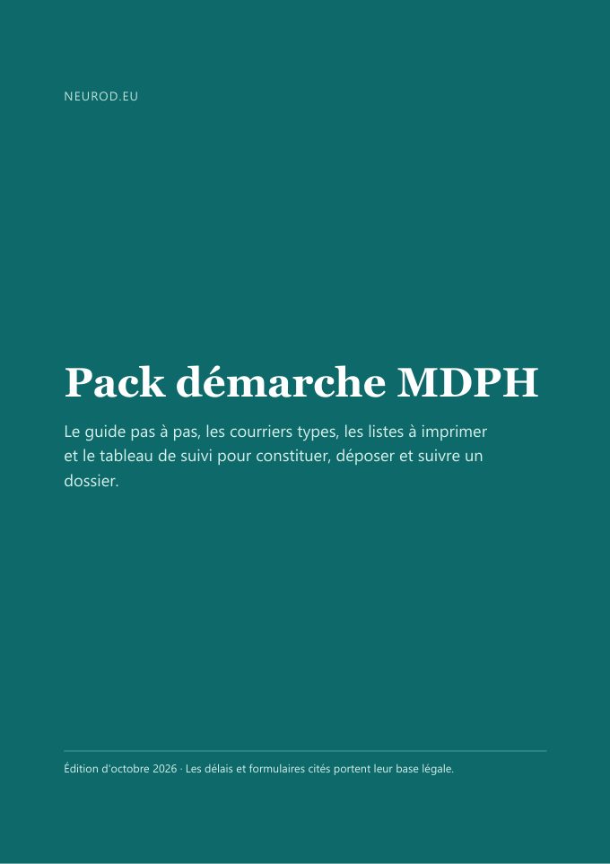 Couverture de « Pack démarche MDPH — guide pas à pas, courriers types et suivi »